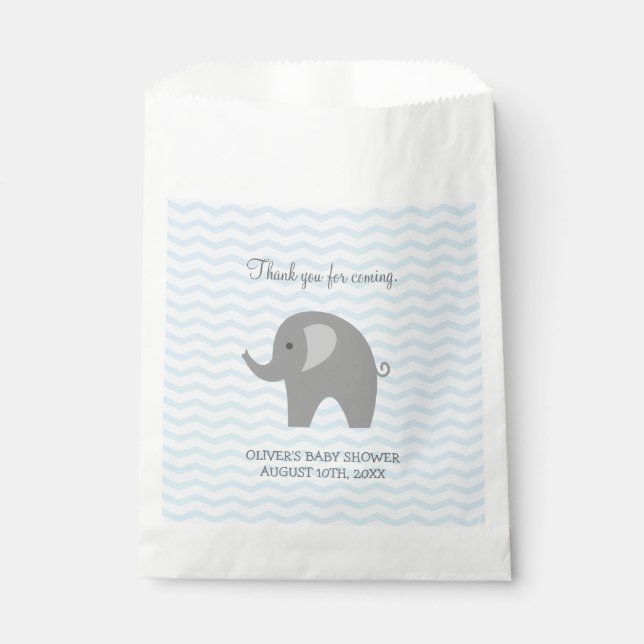 Cute grey elephant baby shower paper favor bags (Front)