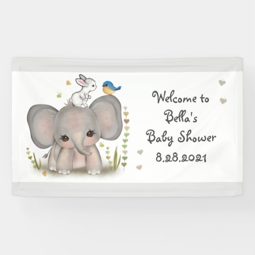 Cute Grey Elephant Baby Shower Party Banners 