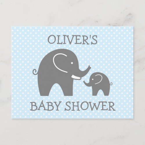 Cute grey elephant boys baby shower postcards