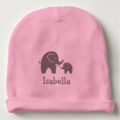 Cute grey elephant girly pink baby beanie hat (Front)