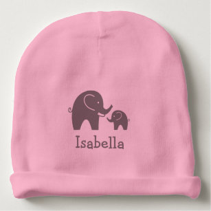 Cute grey elephant girly pink baby beanie hat