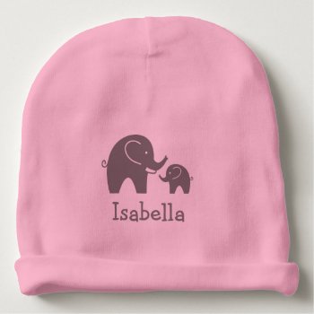 Cute Grey Elephant Girly Pink Baby Beanie Hat by logotees at Zazzle