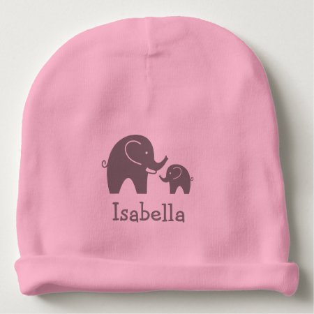 Cute Grey Elephant Girly Pink Baby Beanie Hat