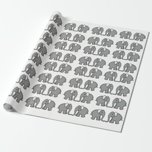 Cute Grey Elephant Parading on White Background Wrapping Paper