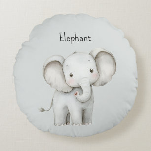 Cute Grey Elephant Round Pillow