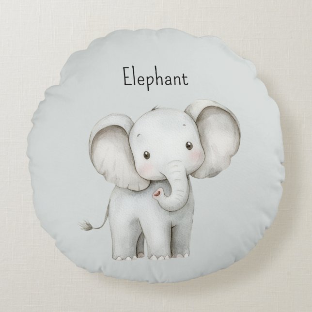 Cute Grey Elephant Round Pillow (Front)