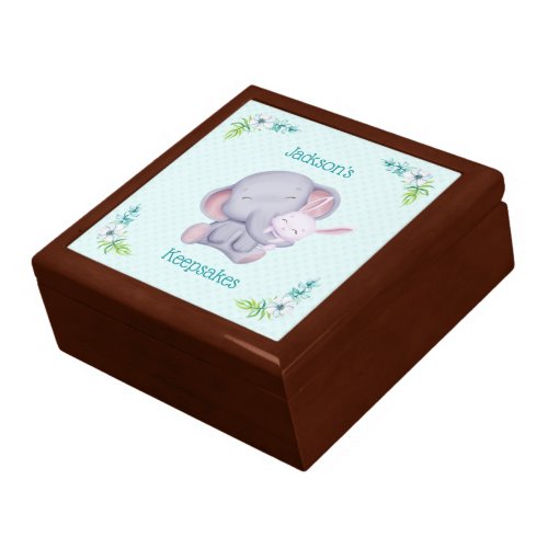 Cute Grey Elephant Snuggling White Bunny Rabbit Gift Box