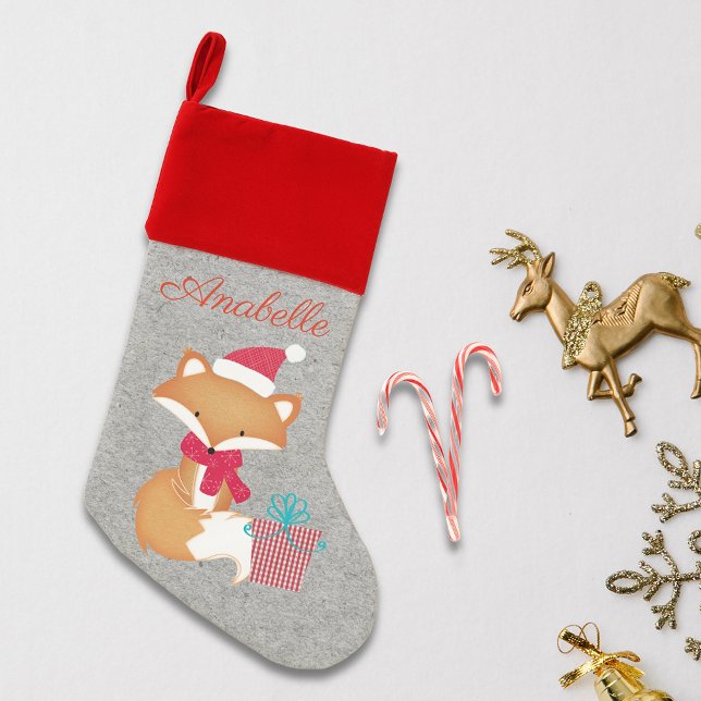 Cute Grey Fox Personalize  Christmas Holiday Stocking (Creator Uploaded)