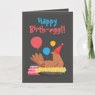 Cute Grey Funny Chicken and Cake Humor Birthday Card