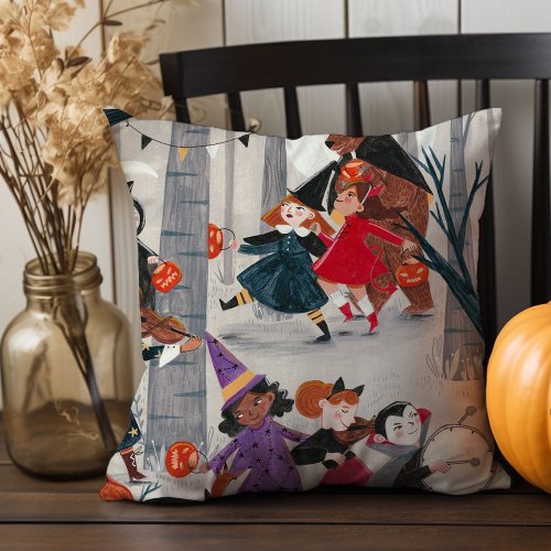 Cute grey halloween kids throw pillow