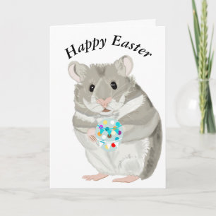 Cute Grey Hamster Holding an Easter Egg Editable  Card