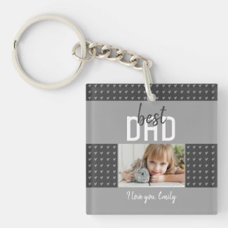 Cute Grey Heart Best Dad Photo Father`s Day  Keych