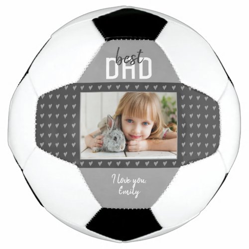 Cute Grey Heart Best Dad Photo Fathers Day Soccer Ball