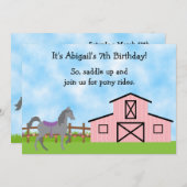 Cute Grey Horse Pony Rides Girls Birthday Invite (Front/Back)