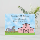 Cute Grey Horse Pony Rides Girls Birthday Invite (Standing Front)