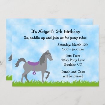 Cute Grey Horse Pony Rides Horse Birthday Party Invitation by TheCutieCollection at Zazzle