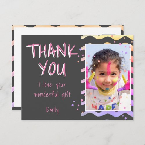 Cute Grey Kids Photo Girl Birthday Thank you Postcard