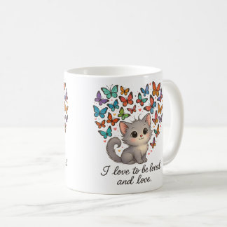 Cute Grey Kitten with Colorful Butterflies Coffee Mug