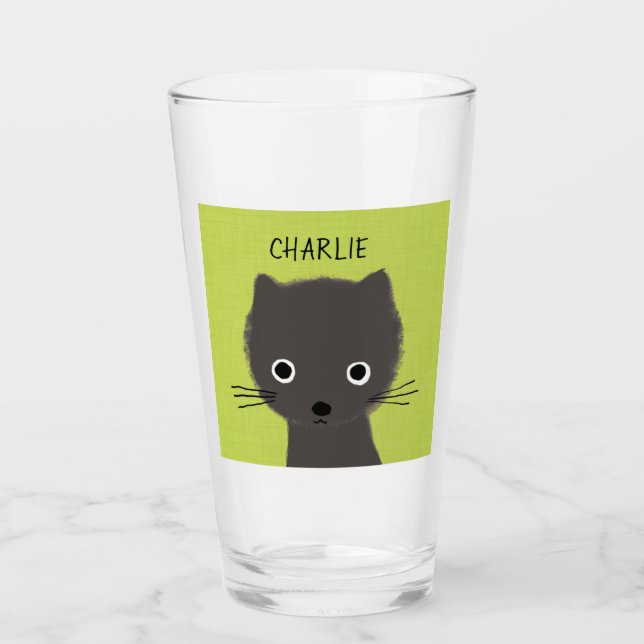Cute Grey Kitty Cat Personalized | Gray Kitten Glass (Front)