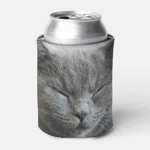 Cute Grey Kitty Face Photo  Can Cooler