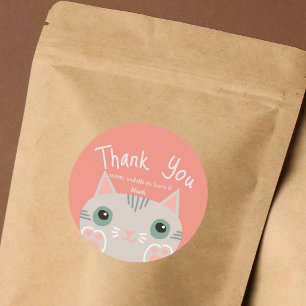 Cute Grey Kitty Small Business Thank You Classic Round Sticker