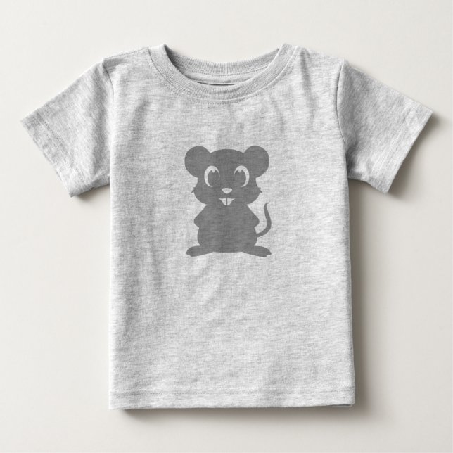 Cute Grey Mouse Cartoon Baby T-Shirt (Front)