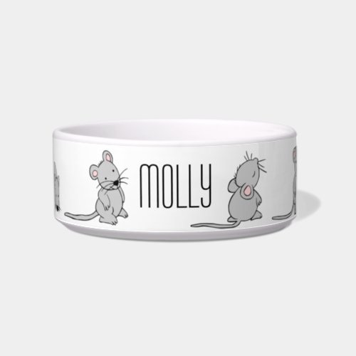 Cute Grey Mouse Illustrations Personalised Bowl