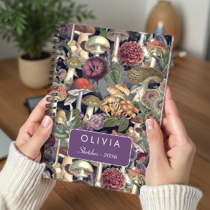 Cute Grey Mushroom Garden Pattern Fungi Notebook