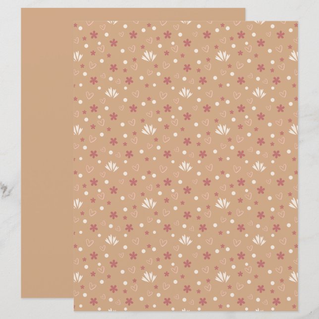 Cute Grey Orange Patterned Scrapbook Paper (Front/Back)