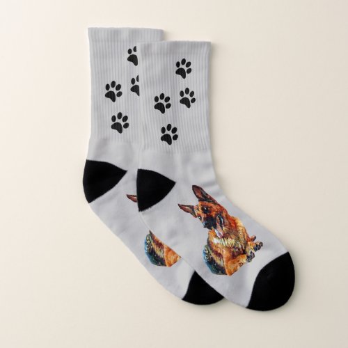 Cute Grey Painted German Shepherd Socks