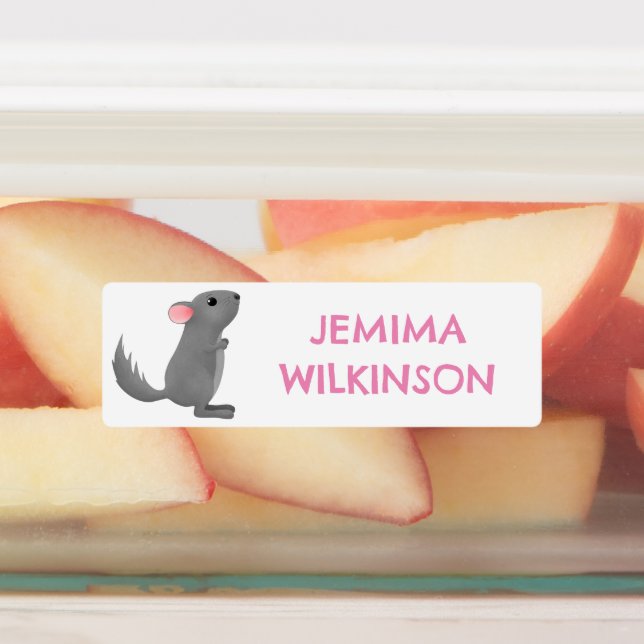 Cute grey personalized chinchilla cartoon school labels (Affixed)