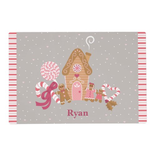 Cute Grey Pink Gingerbread Candy Laminated Placemat