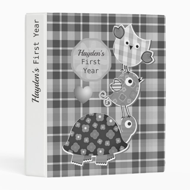 Cute Grey Plaid Animals  Baby's First Year Mini Binder (Front/Spine)