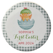 Cute Grey Plaid Chick & Egg My First Easter Chocolate Covered Oreo (Front)