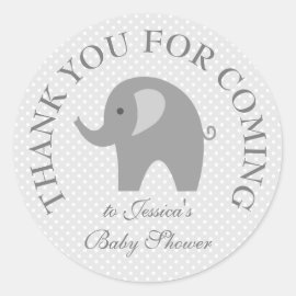 Cute grey polka dots elephant baby shower stickers