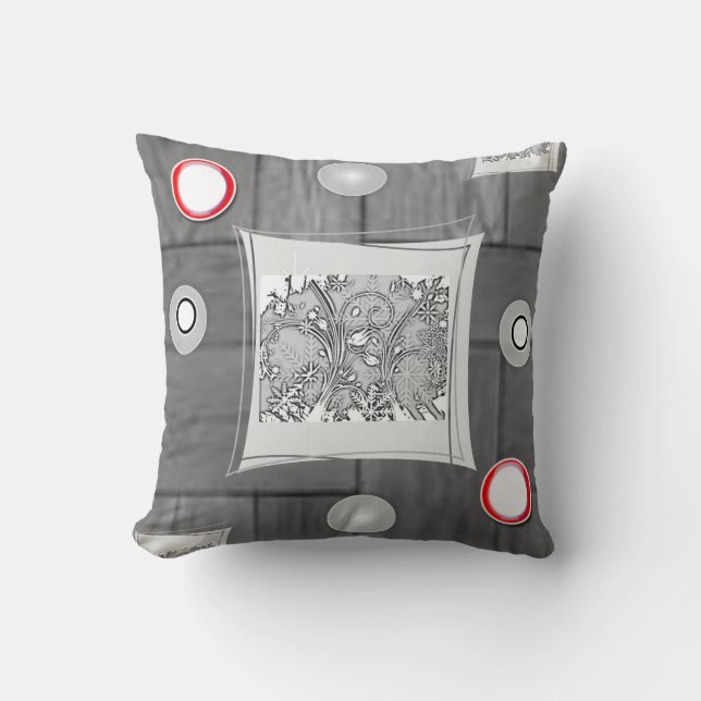 Cute Grey Red Decorative Throw Pillow (Front)
