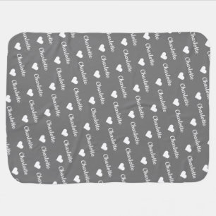Cute Grey Repeating Name Script With Heart  Baby Blanket