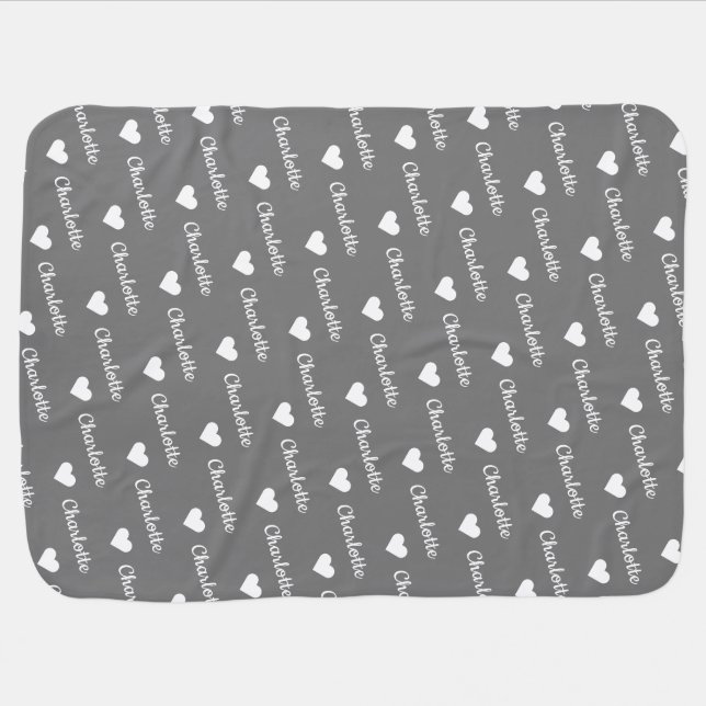 Cute Grey Repeating Name Script With Heart  Baby Blanket (Horizontal)