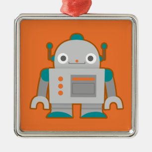 Cute Grey Robot Metal Ornament