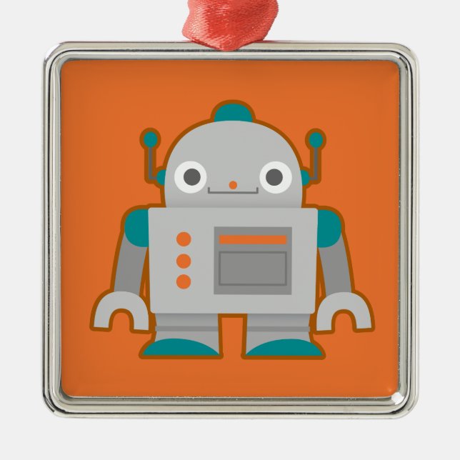 Cute Grey Robot Metal Ornament (Front)