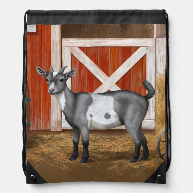 Cute Grey Spotted Goat Drawstring Bag (Front)