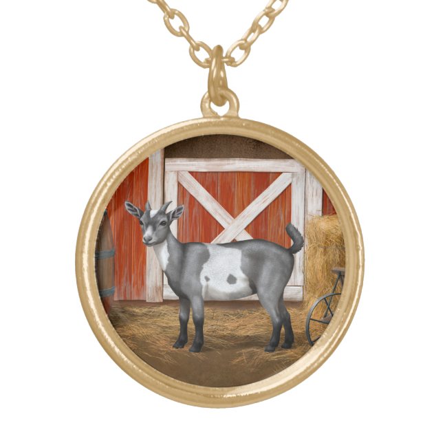 Cute Grey Spotted Goat Gold Plated Necklace (Front)