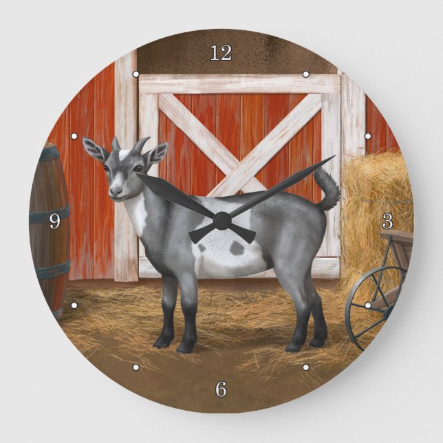Cute Grey Spotted Goat Large Clock (Front)