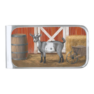 Cute Grey Spotted Goat Silver Finish Money Clip