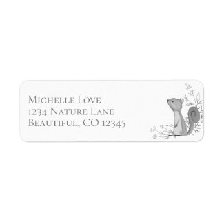 Cute Grey Squirrel Flowers and Branches Address Label