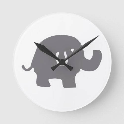 Cute Grey White Elephant Round Clock