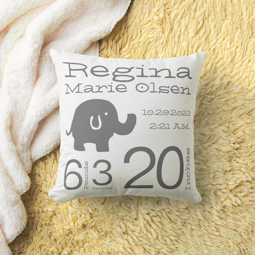 Cute Grey  White Elephant Zoo Animals Birth  Throw Pillow