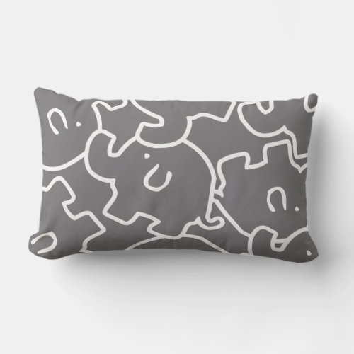 Cute Grey  White Elephant Zoo Animals Lumbar Pillow