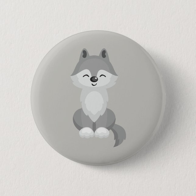 Cute Grey Wolf Pinback Button (Front)
