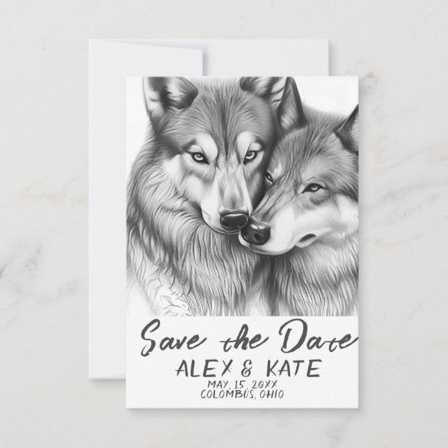 Cute Grey Wolf Wedding Save the Date (Front)